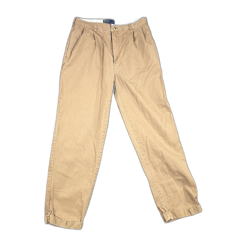 Vintage Polo Ralph Lauren Hammond Pant 34x32 Tan Khaki Pleated Chino Trousers